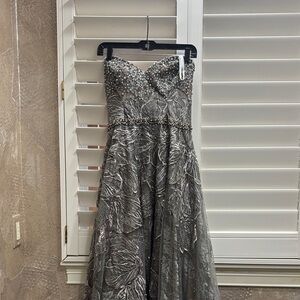 Elegant Gray Strapless Evening Gown